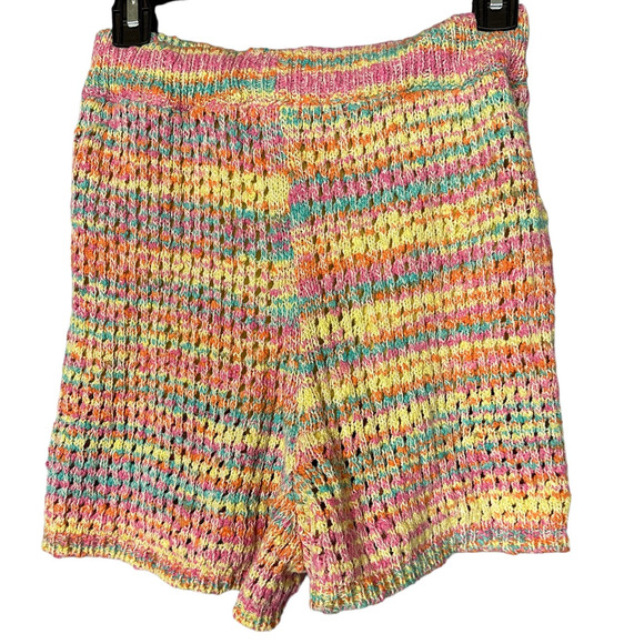 Something Navy Pastel Rainbow Sweater Shorts Rainbow SMALL Crochet Italian $115 - Picture 9 of 11
